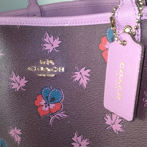 Authentic Coach F1747-F12176 Reversible Lavender/Brown Wild Flower City Tote - Picture 7 of 16